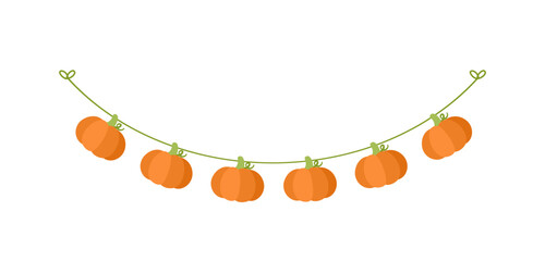 Autumn pumpkins garland for Fall and Thanksgiving season. Vector isolated on white background. © Aletheia Shade