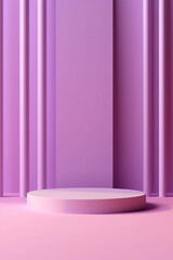 Round podium on light purple background. Lavender and lilac colors, monochromatic product stage, Generative AI.