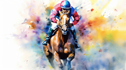 Painting of a Racing Horse Jockey, Generative AI