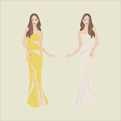 Beautiful female vector full body pose beige, black, red, yellow and purple. Design for composition fashion design.