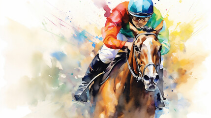Painting of a Racing Horse Jockey, Generative AI - obrazy, fototapety, plakaty