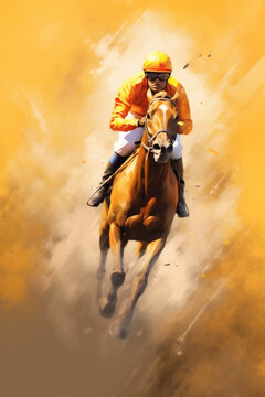 Painting of a Racing Horse Jockey, Generative AI