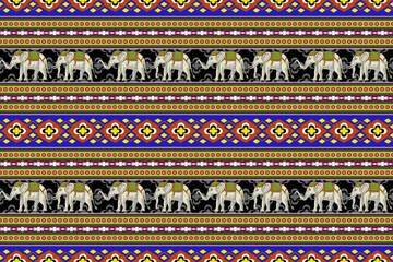 Ethnic Thai Elephant native pattern.  Vector seamless pattern design for fabric, carpet, tile, embroidery, wallpaper and background