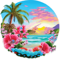 Fototapeta na wymiar sunset of beach island seascape design wallpaper