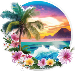 Fototapeta na wymiar sunset of summer clean beach island design wallpaper