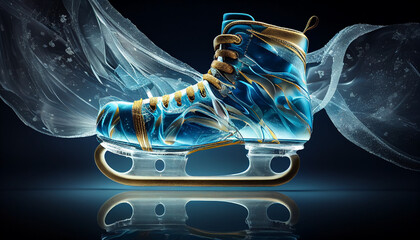 Blue ice skates isolated on dark background