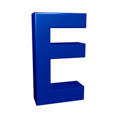 Blue alphabet letter e in 3d rendering for education, text concept