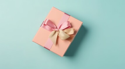 Pastel Gift Box with Ribbon, Flat Lay View. Generative AI