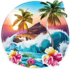 Fototapeta na wymiar tropical art of sunset beach island design wallpaper