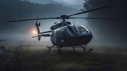 Helicopter landing in the fog at night Generative AI