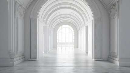 an empty room with arches and white walls Generative AI
