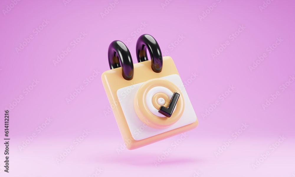 Poster 3d rendering notepad with target icon isolated on pink background