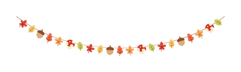 Autumn garland, graphic elements for Fall and Thanksgiving season. Vector isolated on white background.