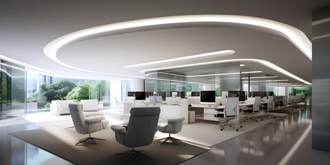Fototapeta na wymiar Modern Office View with futuristic minimal design.
