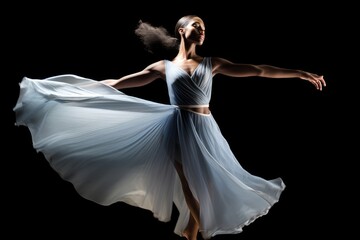 Fototapeta na wymiar A close - up shot of a dancer in mid - air, frozen in a graceful pose. Generative AI