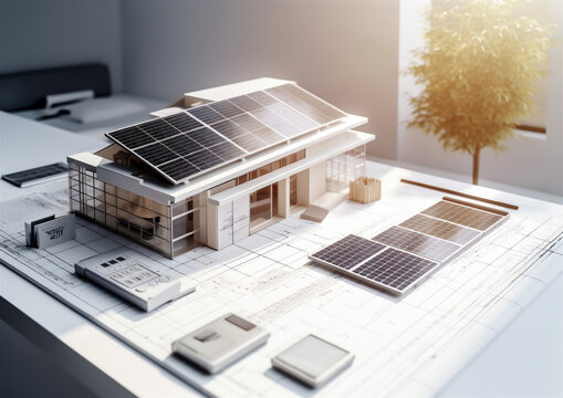 Villa exterior with solar panels