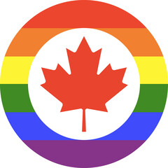 Canada LGBT rainbow flag. Pride circle symbol. Lesbian, gay sign isolated on a white background.