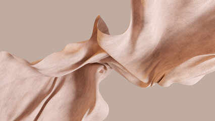 Flying weave fabric shape 3d rendering illustration.