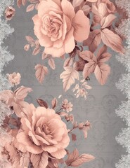 roses lacy frame single page faded mute color background hyper detailed