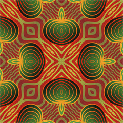Fototapeta na wymiar Beautiful seamless textured abstract background in red, green and golden yellow colors