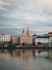 View of buildings in Linz from the other side of the Danube