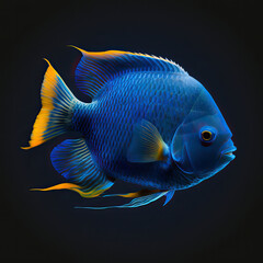 Naklejka premium beautiful fish of bright color in the water on a dark background. Drawing generated by AI