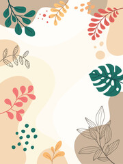 Design banner frame background .Colorful poster background vector illustration.Exotic plants, branches,art print for beauty, fashion and natural products,wellness, wedding and event.