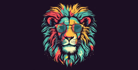 Fototapeta na wymiar lion wearing sunglasses design for t shirt colorful HD wallpaper
