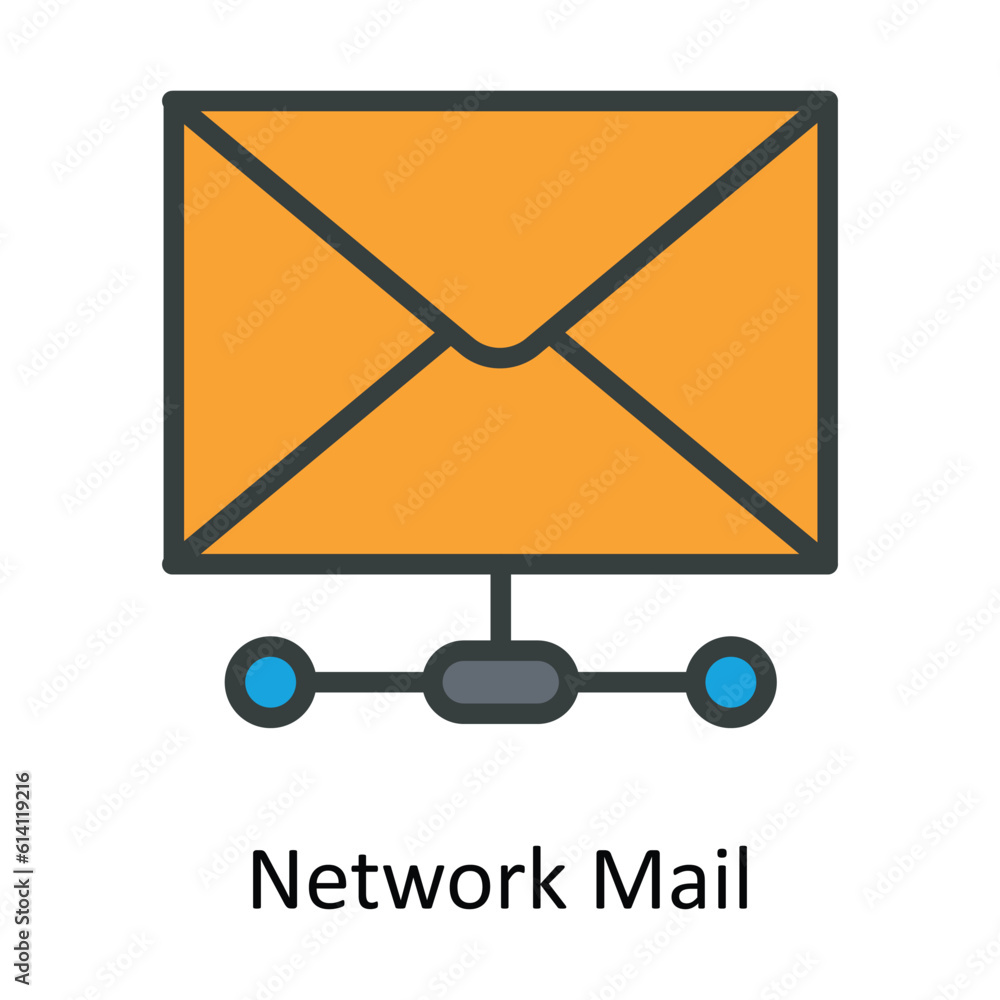 Poster network mail vector fill outline icon design illustration. network and communication symbol on white