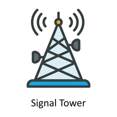 Signal Tower  Vector Fill outline Icon Design illustration. Network and communication Symbol on White background EPS 10 File
