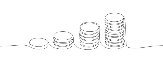 Stacks of coins in one line. The concept of money, financial success, investment and wealth. Vector illustration