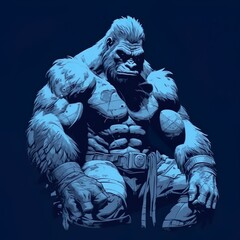 Mighty Ape Warrior: Muscular Gorilla Soldier in Duotone, Generated by Generative AI
