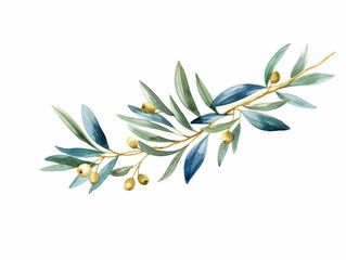 Watercolor floral illustration set - green & gold leaf branches collection, for wedding stationary, greetings, wallpapers, fashion, background. Eucalyptus, olive, green leaves, generative AI.