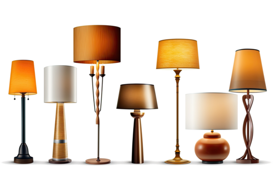 Hanging and floor lamps, light in the dark.
Light bulbs Generative ai, Transparent background