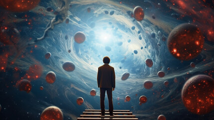 man looking at the world NOW floating in space hd wallpaper