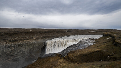 Dettifoss waterfall in iceland in moody weather