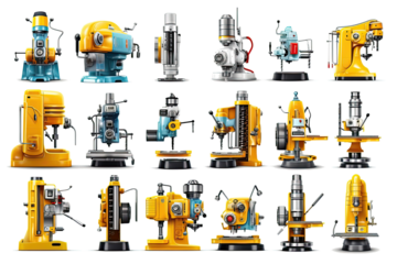 Different machine tool types collection photo realistic. Generative ai, Transparent background