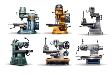 Different machine tool types collection photo realistic. Generative ai, Transparent background