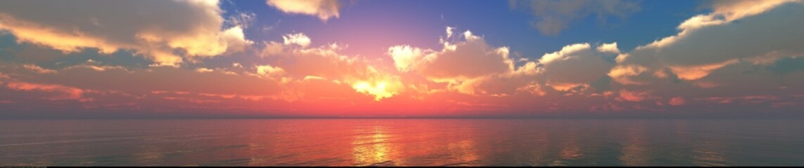 Fototapeta premium Panorama of sea sunset, ocean sunrise, seascape, 3d rendering 