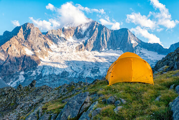 Camping tent in the Italian Alps