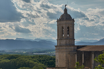 The historic center of Girona with the cathedral and the walls. Catalonia. Spain