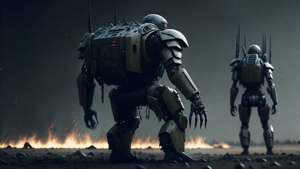 Fototapeta premium AI Robots Taking Over The Planet. Generative AI