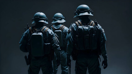 Group Of Soldiers In The Dark, Generative AI.