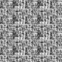 Large black and white collage, portrait of multiracial smiling different business people. A lot of...