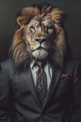 Strong and powerful lion business man