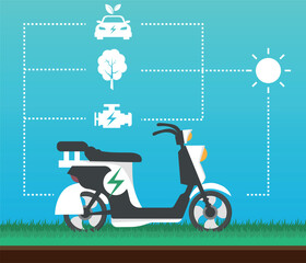electric motorcycle.
Electric Scooter. renewable energy concept. solar power electricity charging station vector.