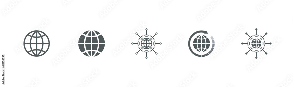 Wall mural global networking icon set.internet web icon flat icon solid style.different style social network co