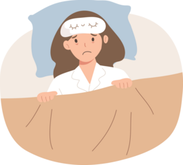 Young woman stay wake up at night. Concept of insomnia, sleepless, anxiety, mental health issue. 