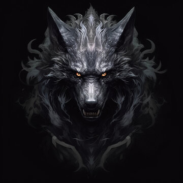 Growling Wolf Head Emblem Generative AI