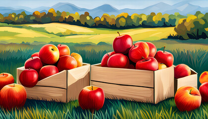 apples in a basket on the grass  created using AI Generative Technology	
